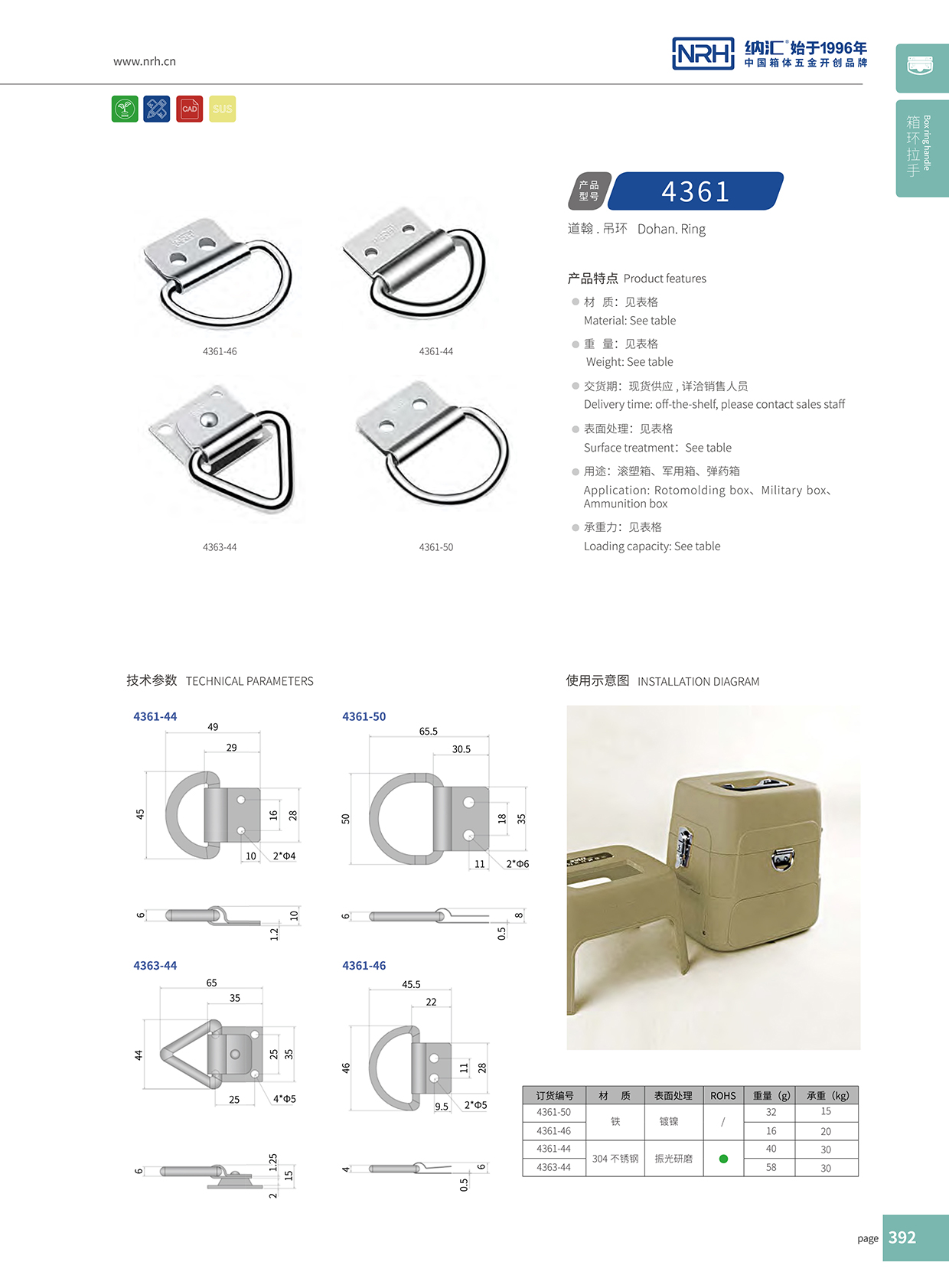 麻豆传媒国产成人电影/NRH 滾塑箱吊環 4361-46